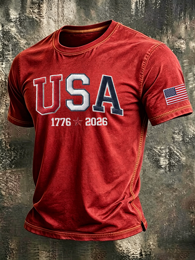 Men'S USA 1776-2026 Printed Casual T-Shirt