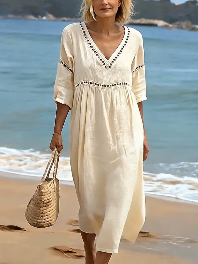 Women's Casual Solid Color Cotton Linen Dress