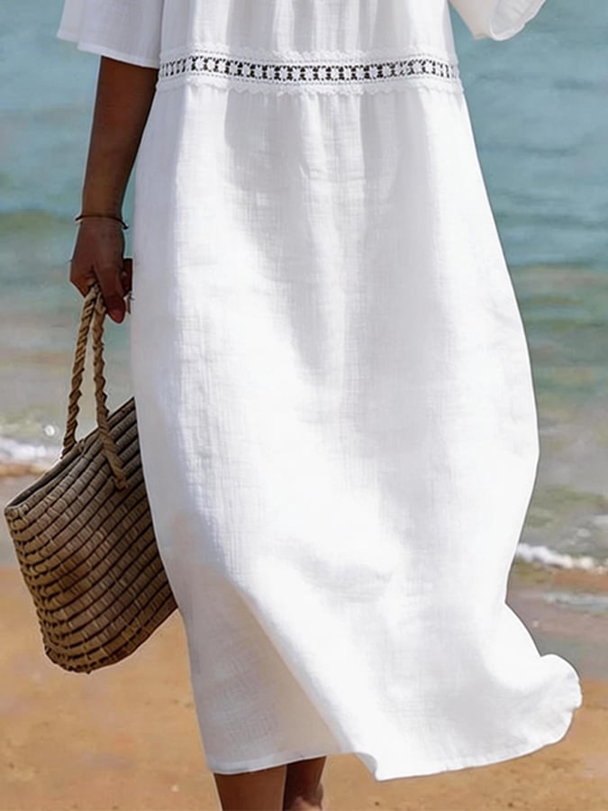 Women'S Casual Square Neck Lace Patchwork Dress