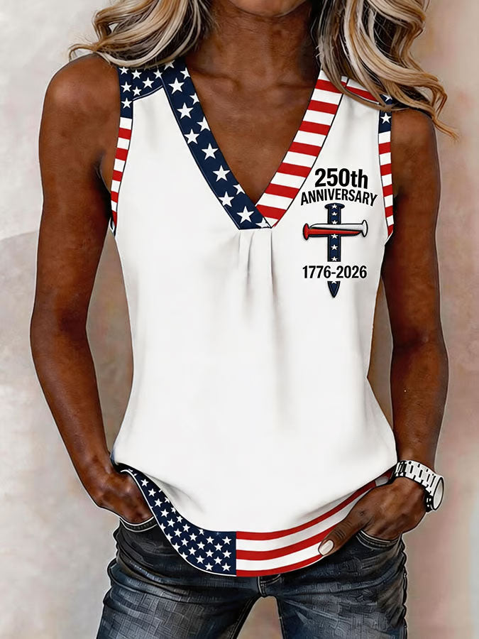 Women's Flag Cross Print Sleeveless Top