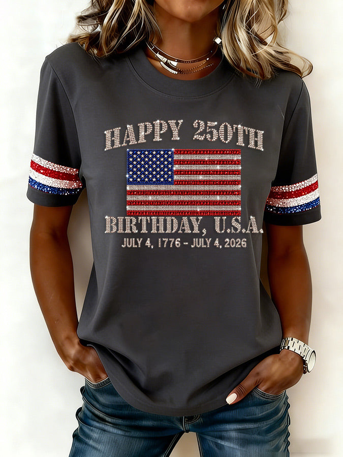 Women'S Anniversary Flag Printed Casual T-Shirt