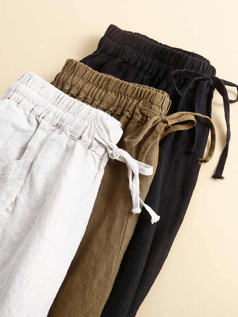 Women's Cotton And Linen Casual Cropped Pants