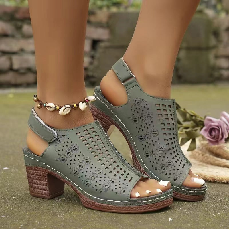 Women's Elegant Fashion Hollow Out Chunky Heels Sandals