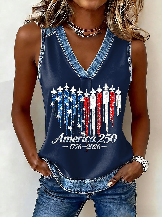 Women's America Flag Print Sleeveless Top