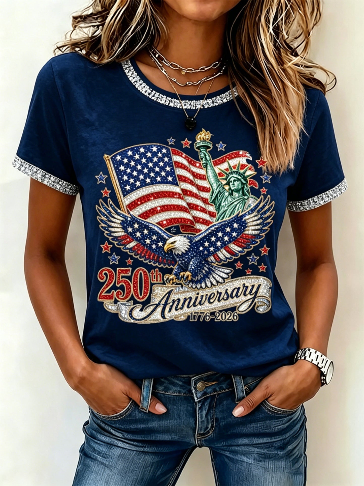 Women'S Anniversary Flag Printed Casual T-Shirt