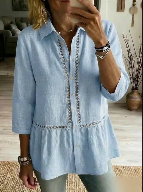 Women's Casual Embroidered Short-Sleeve Cotton-Linen Top