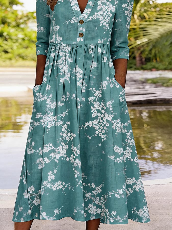 Women's Casual V-Neck Printed Dress