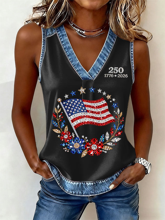 Women's America Flag Print Sleeveless Top