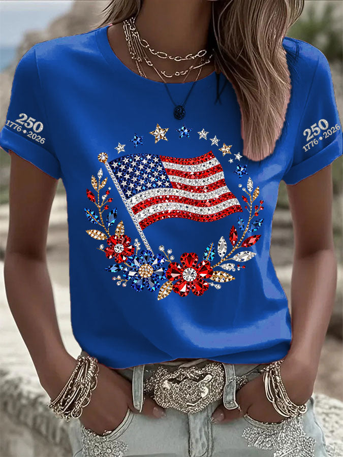 Women'S America Flag Printed Casual T-Shirt