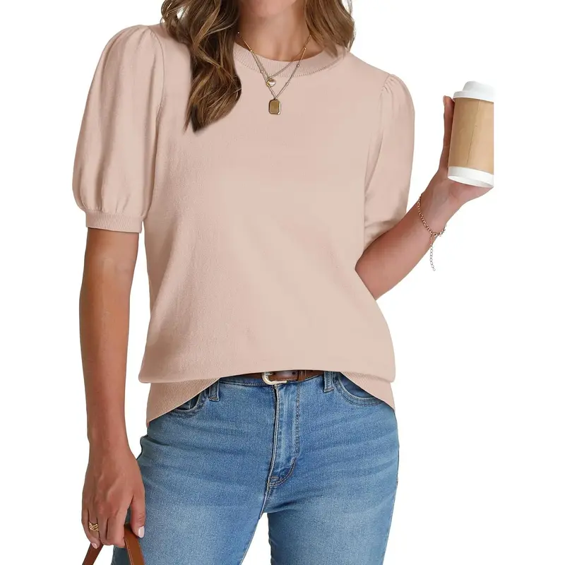 Women's Puff Short Sleeve Lightweight Knit Top