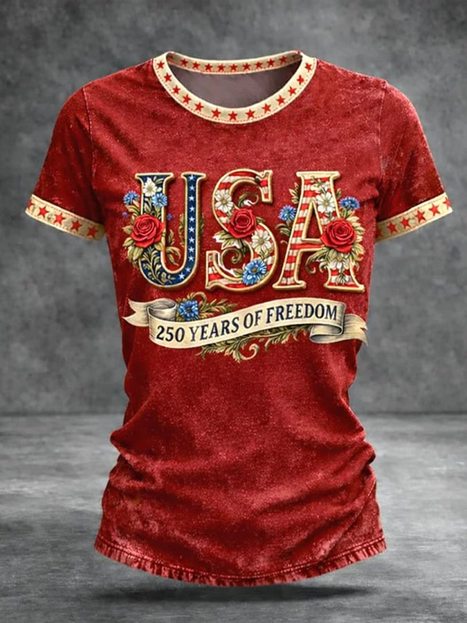 Women's Casual American 250th Anniversary Print T-shirt