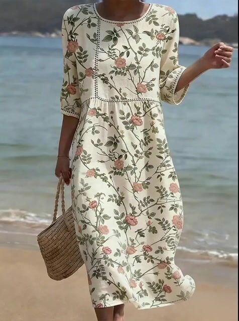 Women's Casual Floral Print Round Neck Dress