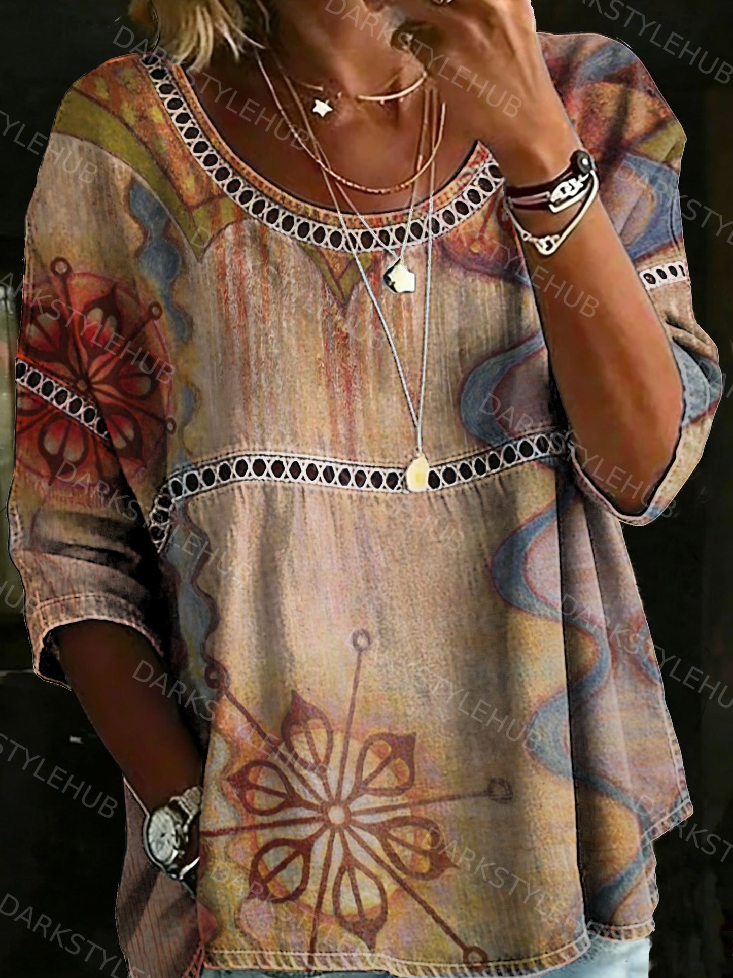 Women's Vintage Abstrct Casual Loose Denim Blouse Shirt