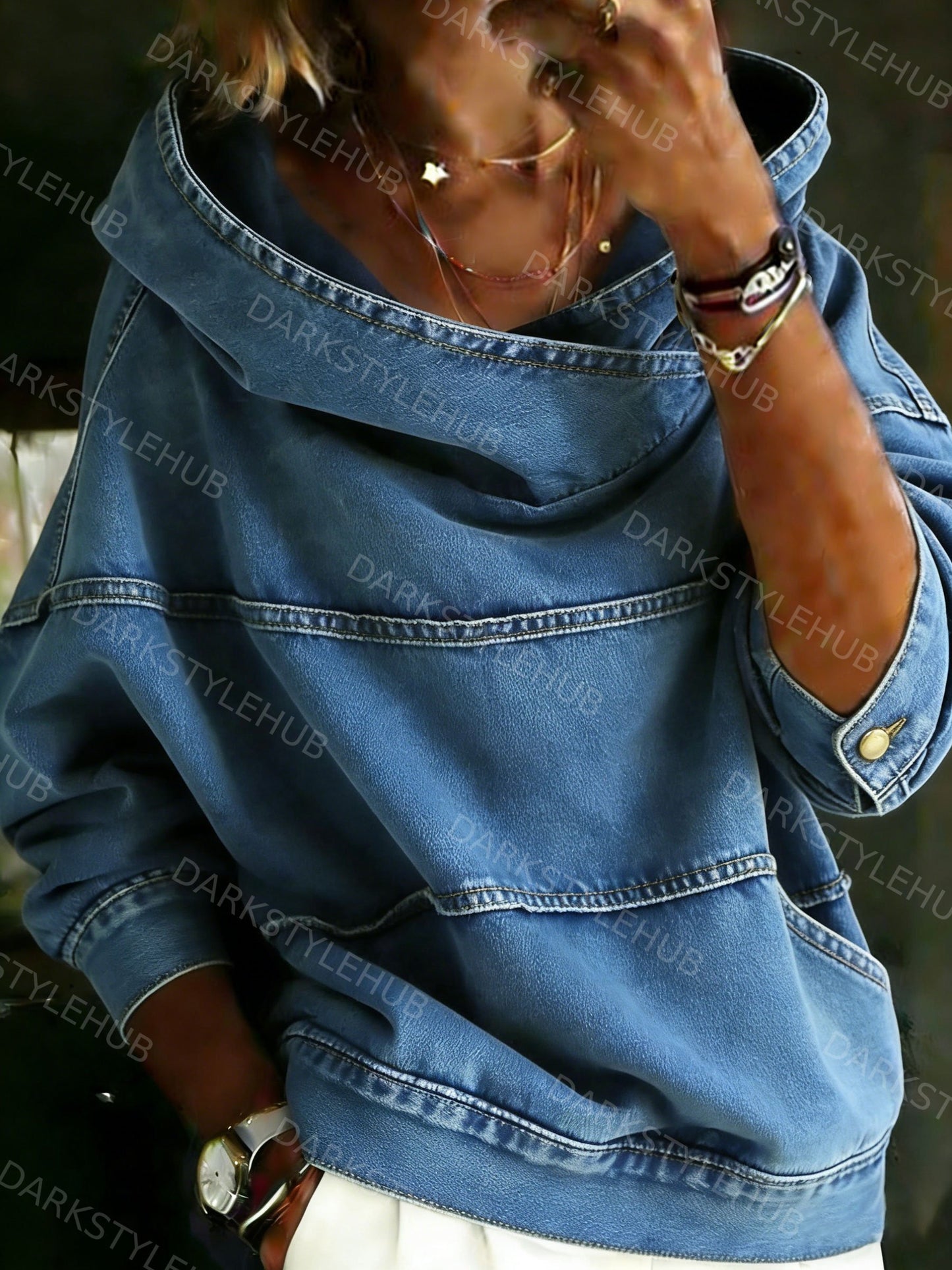 Women's Casual Stylish Long Sleeve Poket Denim Hoodie