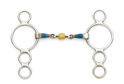 Centaur Blue Steel Double-Jointed Disc 3-Ring Gag Bit