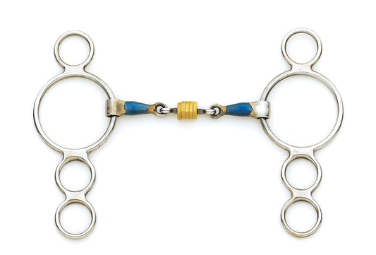 Centaur Blue Steel Double-Jointed Disc 3-Ring Gag Bit