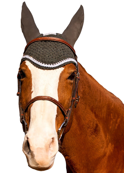 Equine Couture Fly Bonnet with Piping and Crystals