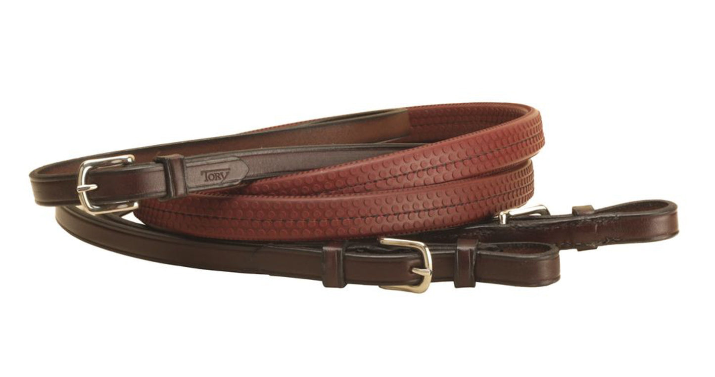 Tory Leather Company Rubber Grip Leather Reins with Buckle Ends