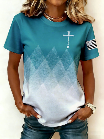 Women's Faith Print Round Neck Short-Sleeved T-Shirt