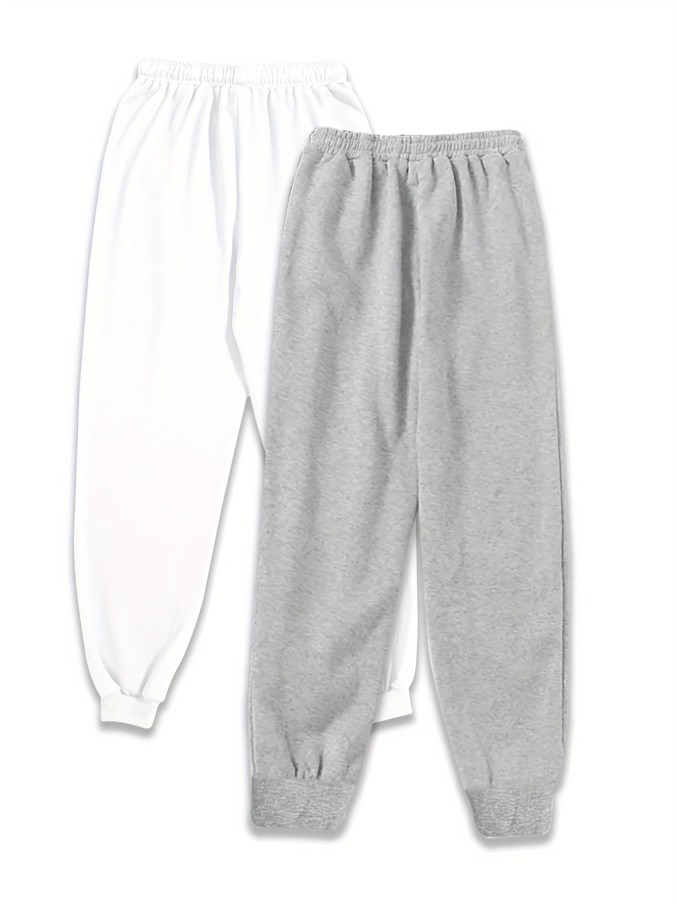 Two Pack Pants, Solid Drawstring High Waisted Sweatpants, Casual Every Day Pants, Women's Clothing