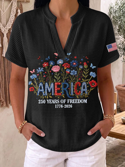 Women's 250th Anniversary of the United States Printed Waffle Top