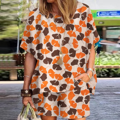 Women'S Polka Dot Print Round Neck Loose Short Sleeve Shorts Two-Piece Set