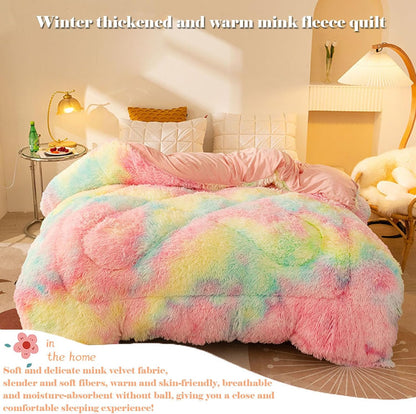 Luxury Plush Mink Thick Faux Fur Quilt, Lightweight Breathable Warm Thick Bed Quilt, Modern Casual Super Soft Four Seasons Fluffy Bedding