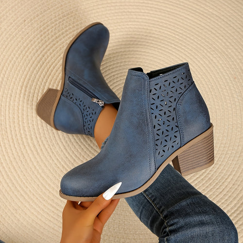 🔥 Women's Chunky Mid-Heel Slip-On Leather Orthopaedic Ankle Boots