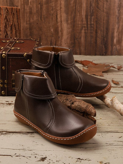 Women Hemmed Zip Casual Plain Round Toe Short Boots With Flat Heel
