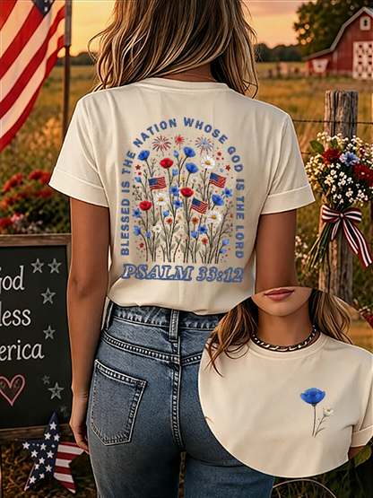 Blessed Is The Nation Of All Who Trust In God! Women'S 250th Anniversary American Faith Print Short-Sleeve T-Shirt