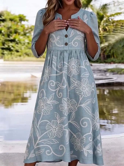 Women's Casual V-Neck Printed Dress