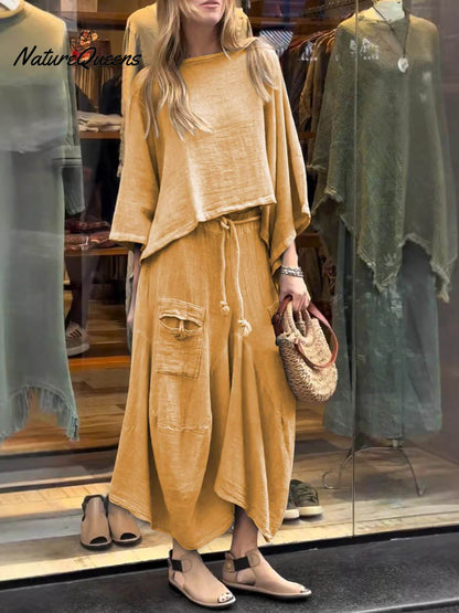 Women's Solid Color Casual Loose Elegant Stylish Skirt Two Piece Suit