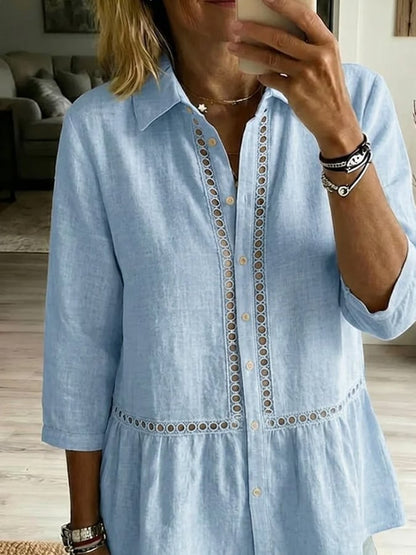 Women's Casual Embroidered Short-Sleeve Cotton-Linen Top