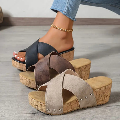Women's Comfortable Platform Wedge Heeled Slip-On Sandals