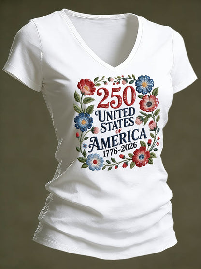 Women's casual retro American 250th  T-shirt