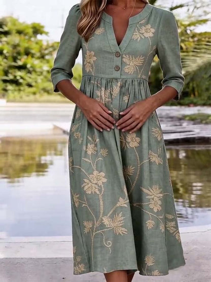 Women's Casual V-Neck Printed Dress