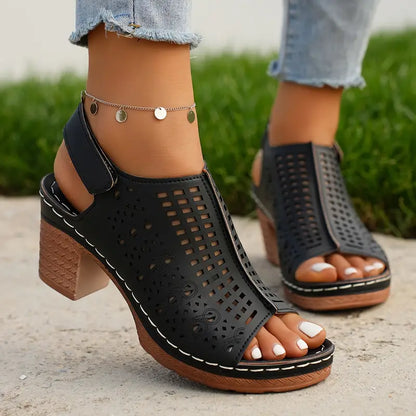 Women's Elegant Fashion Hollow Out Chunky Heels Sandals