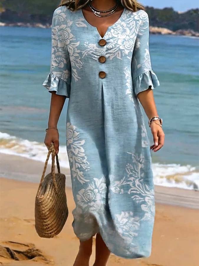 Women's Casual V-Neck Printed Dress
