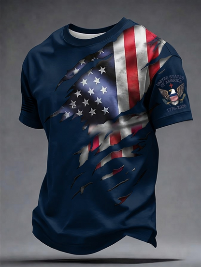Men'S Retro American Independence Day Printed Short Sleeved T-Shirt