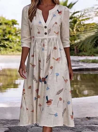 Women's Casual V-Neck Printed Dress