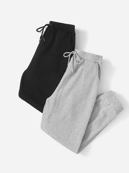 Two Pack Pants, Solid Drawstring High Waisted Sweatpants, Casual Every Day Pants, Women's Clothing