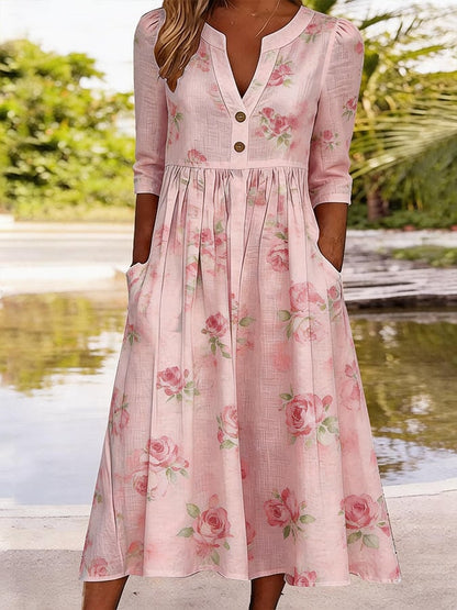 Women's Casual V-Neck Printed Dress