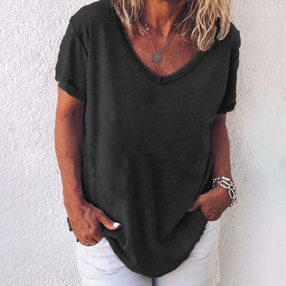 Solid color V-neck short-sleeved plus size women's T-shirt