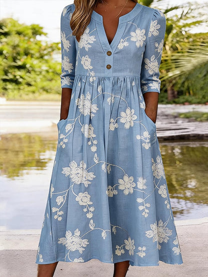 Women's Casual V-Neck Printed Dress