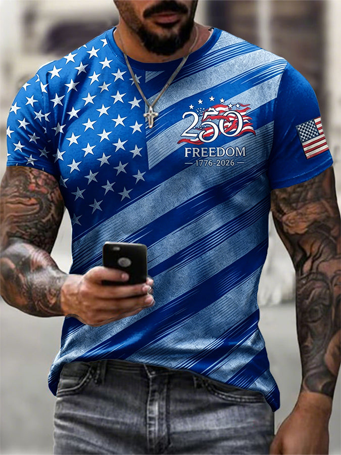 Men's Patriotic American Flag Print T-shirt