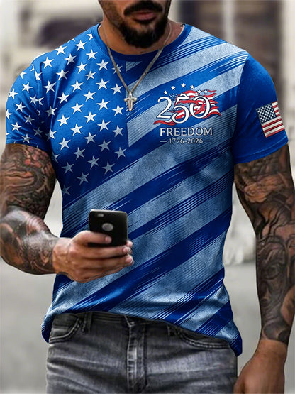 Men's Patriotic American Flag Print T-shirt
