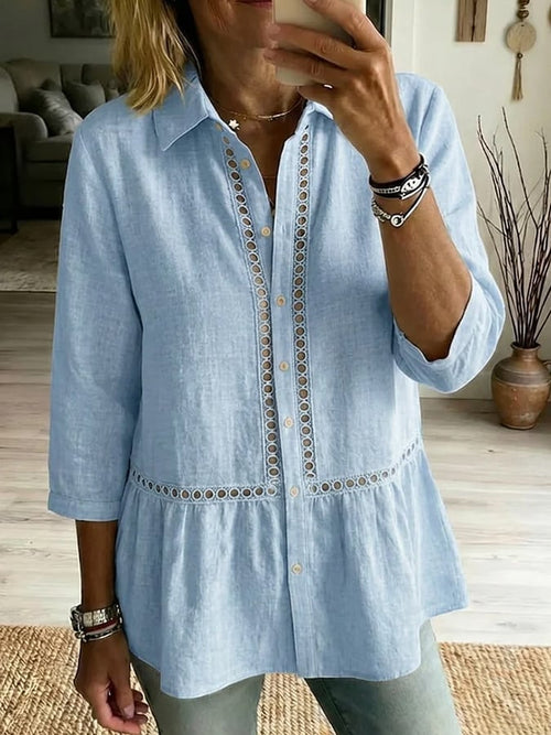 Women's Casual Embroidered Short-Sleeve Cotton-Linen Top