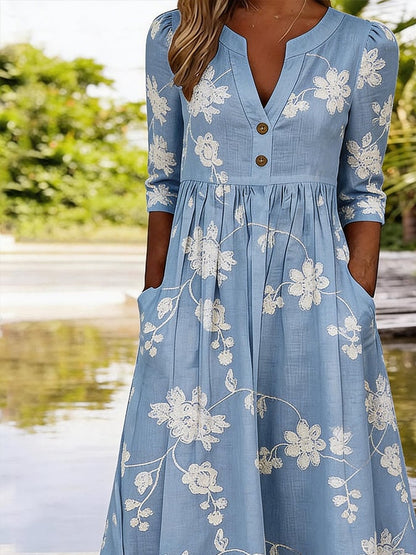 Women's Casual V-Neck Printed Dress