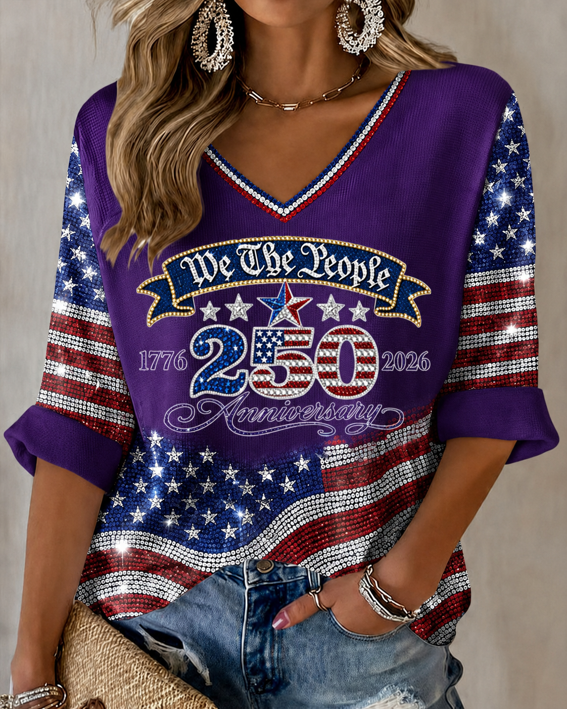Women'S Retro Independence Day Art Printed Casual T-Shirt