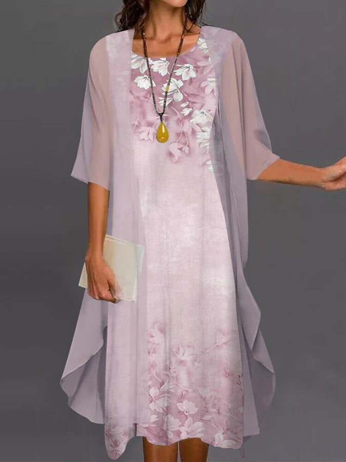 Women's Fashion Casual Printed Two Piece Cardigan Dress